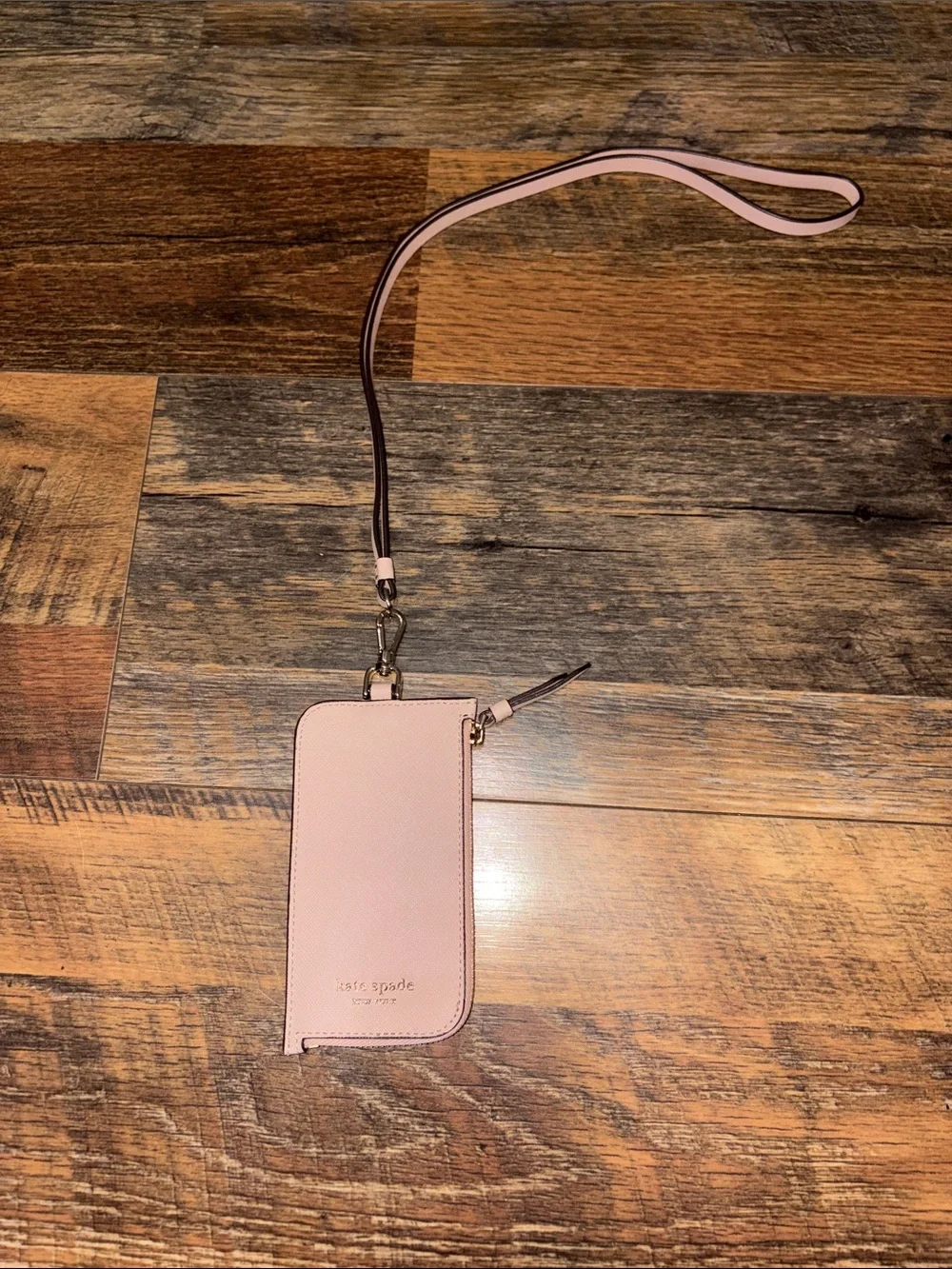 kate spade blush pink id card holder lanyard